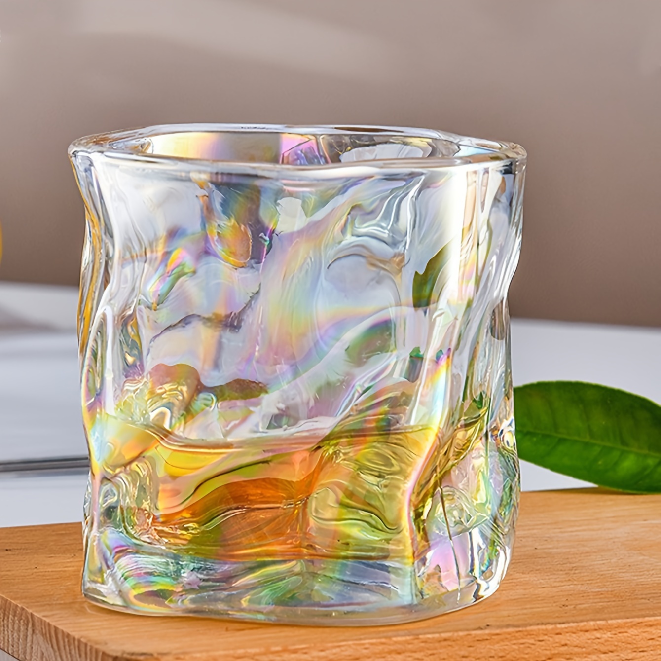 Iridescent Glass Cup Crystal Glass Water Cup Iced Coffee - Temu