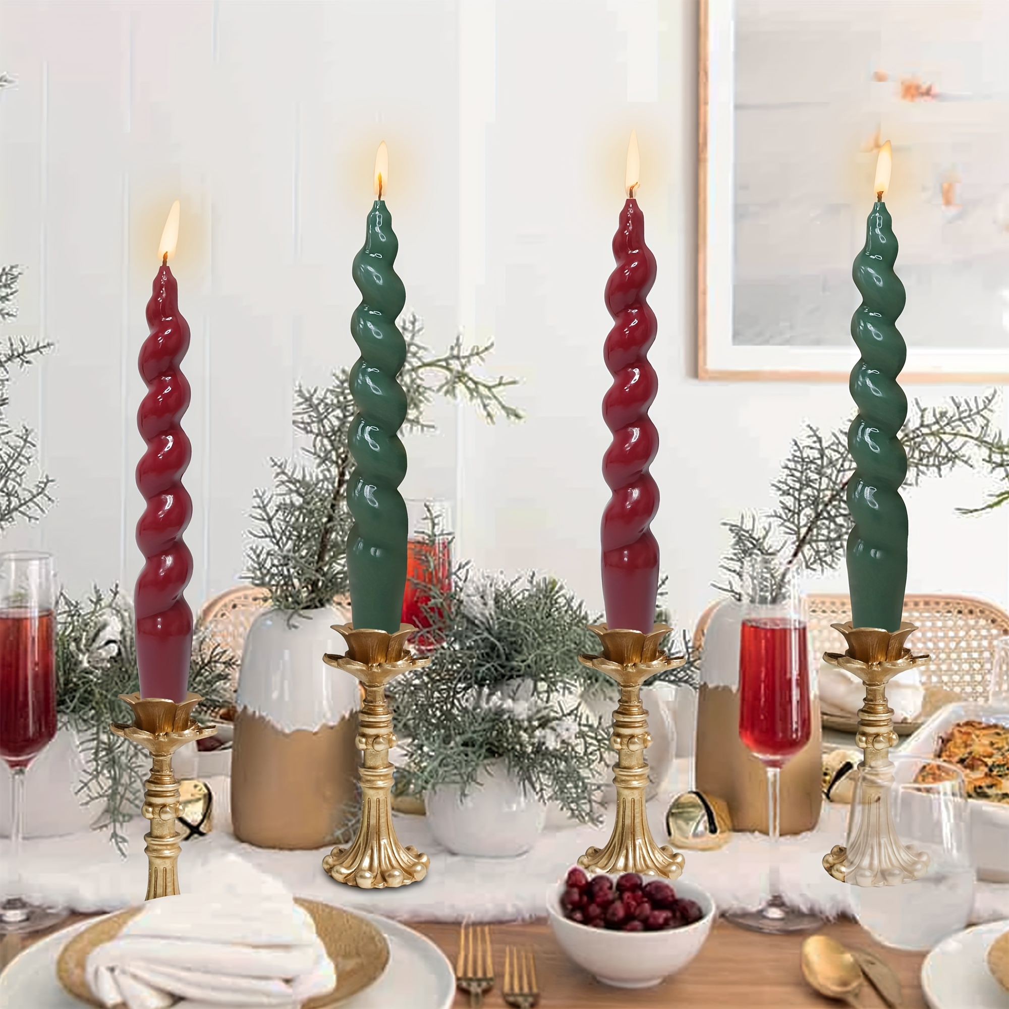 Handmade Spiral Taper Candles With Christmas Atmosphere, Red And