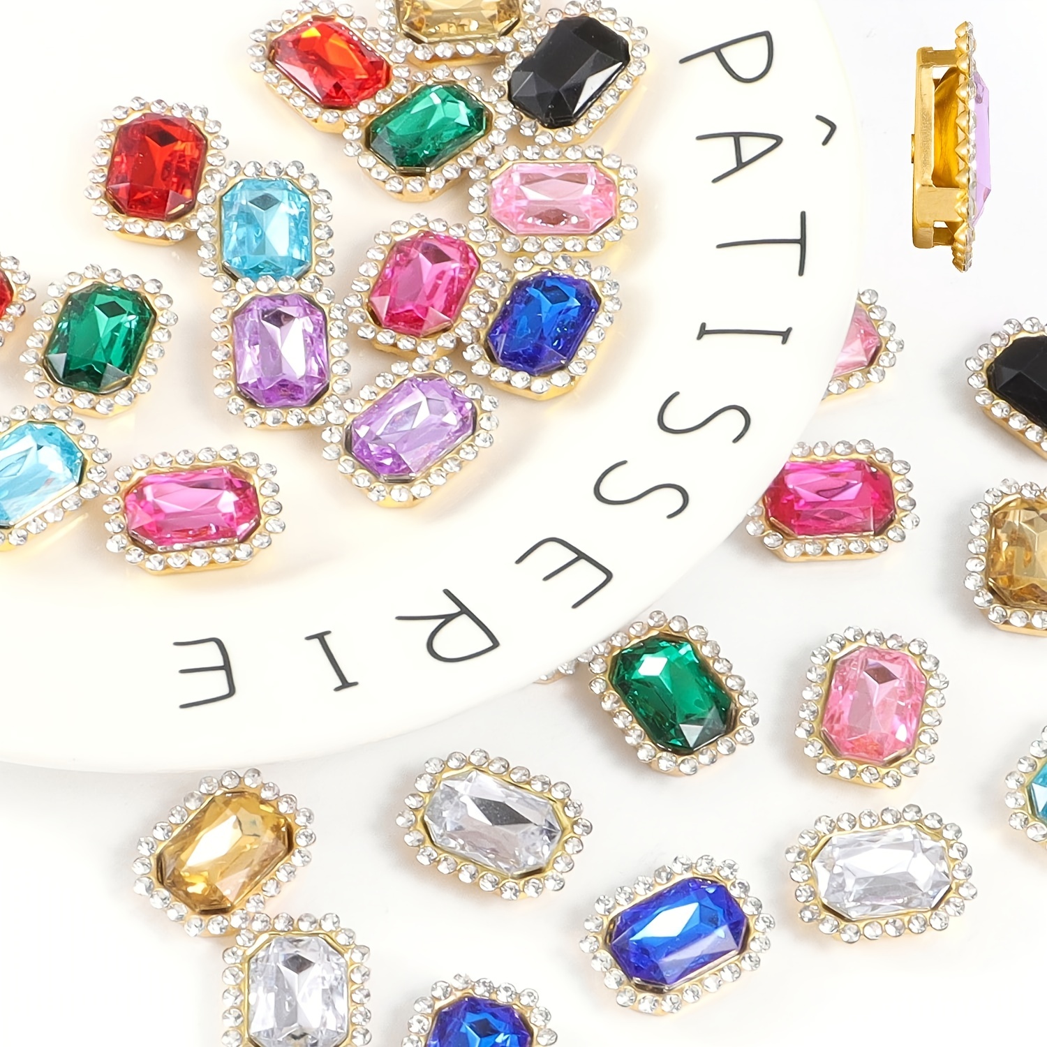 60 diamantes de imitación para coser, formas mixtas, parte trasera plana,  cristales de cristal multicolores, gemas de diamantes de imitación de