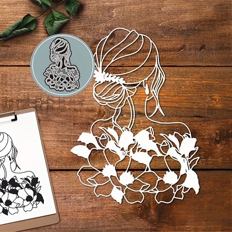 

1 Set Flowers Lady Pattern Die Cuts For Card Making, Cutting Dies Stencil For Diy Scrapbooking, Paper Embossing Folder Photo Album Decorative Craft, 7.1cm*5.2cm