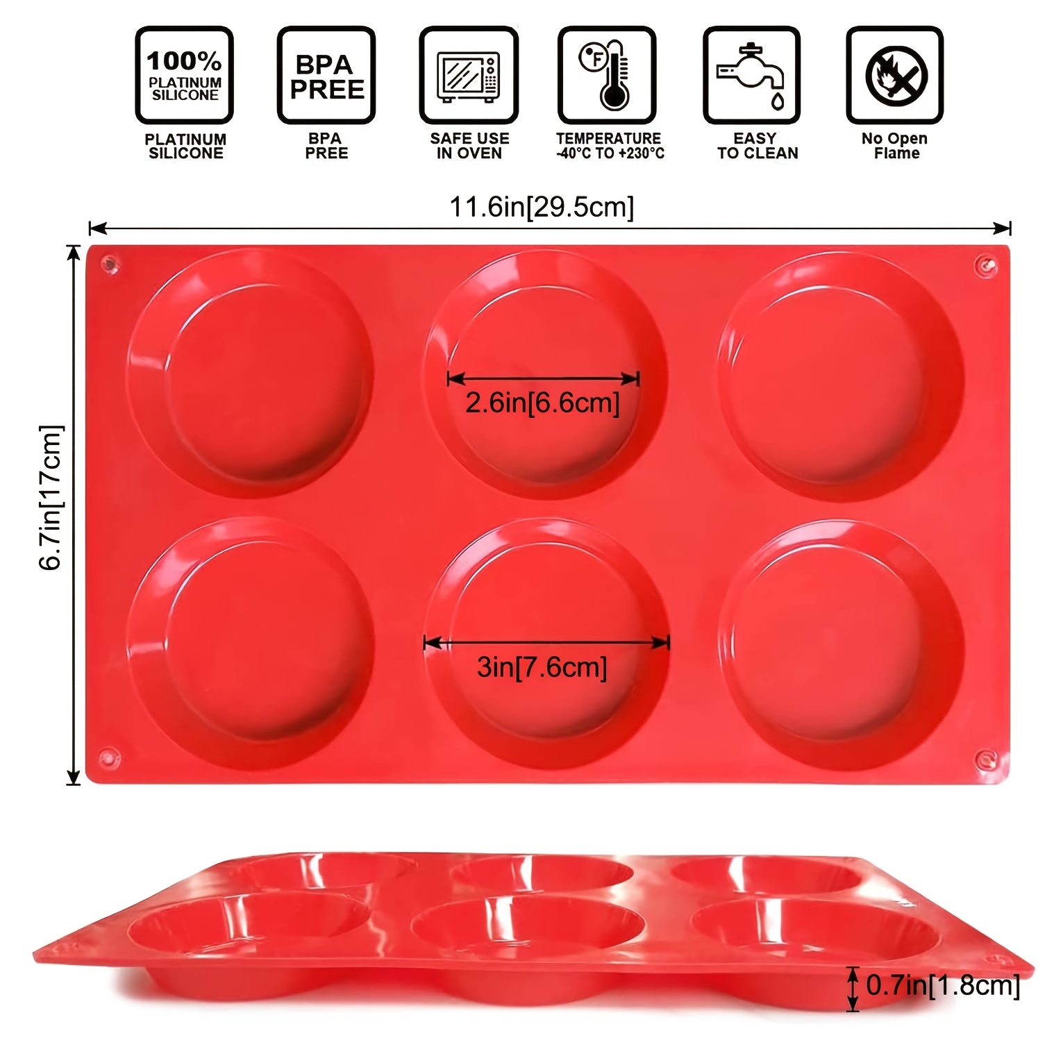 6-Cavity Silicone Whoopie Pie Baking Pan/Non-Stick 3 Round Muffin Top Pan/Mini  Tart Pan for Egg Cloud Bread Buns English Muffins Breakfast Sandwiches Mold