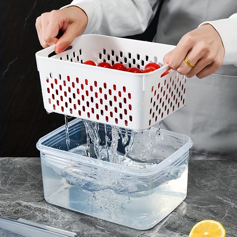 Food Drain Box, Thickened Transparent Double-layer Fresh-keeping