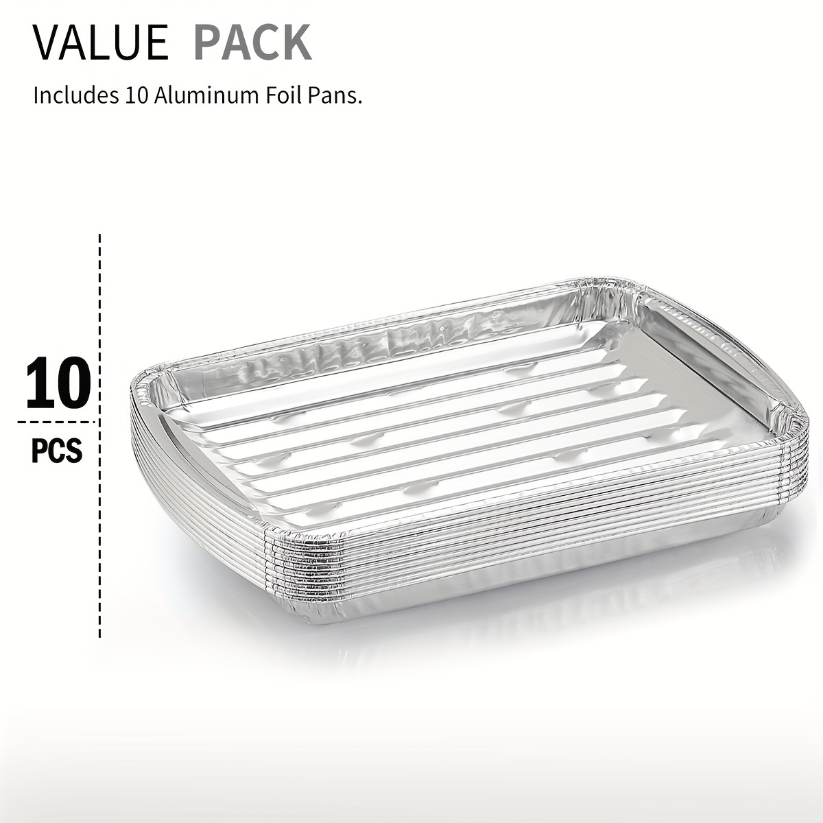 Aluminum Foil Broiler Pan (10 Pack) - Durable BBQ Grill Trays - 13X9 Inch