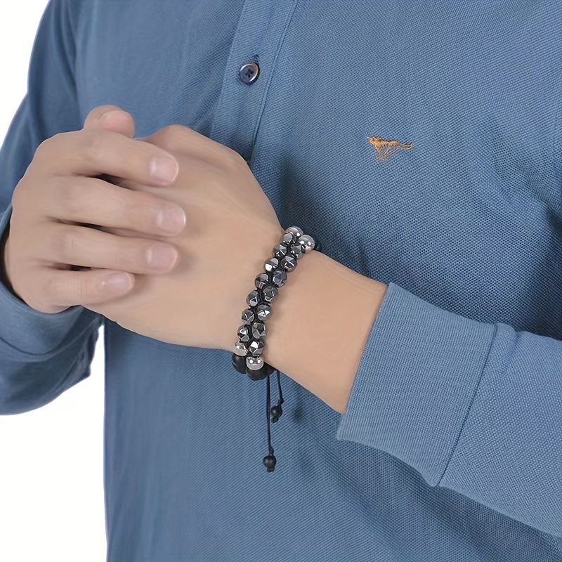 Men's Double Layered Black Beaded Bracelet