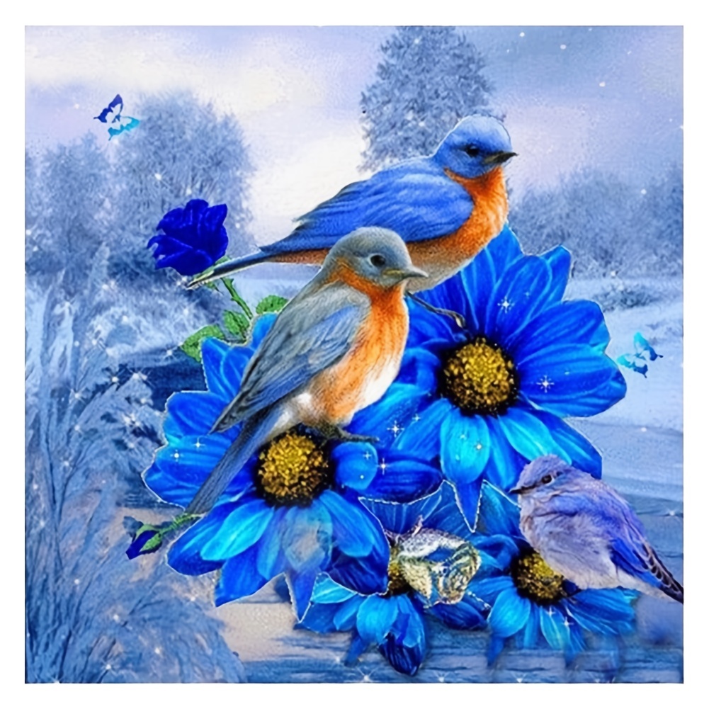 Blue Bird Round Diamond Diamond Painting Animal Pattern - Temu