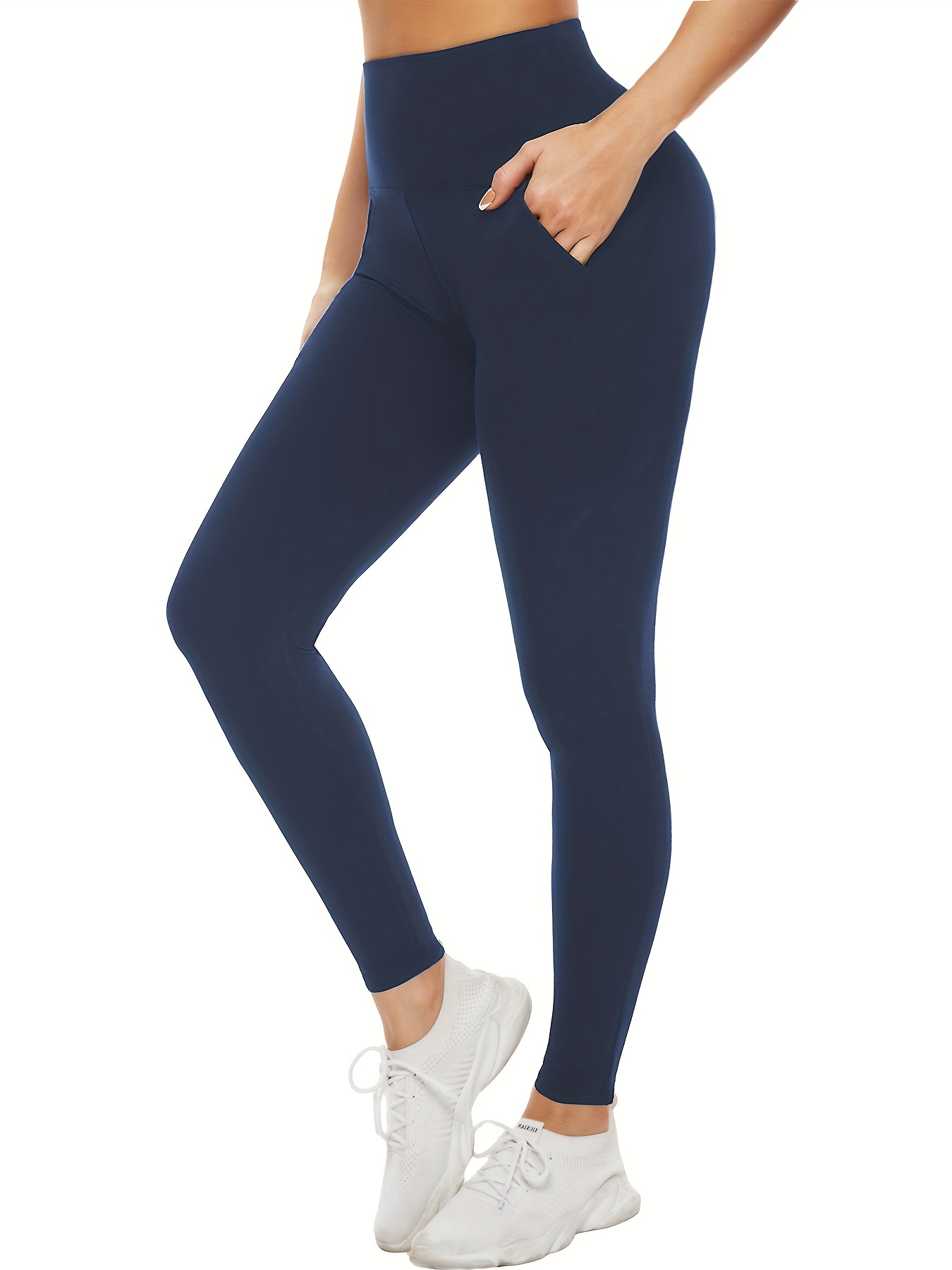 Aoliks Plus Size Women Leggings with Pockets High Waisted Yoga Pants Dark  Blue