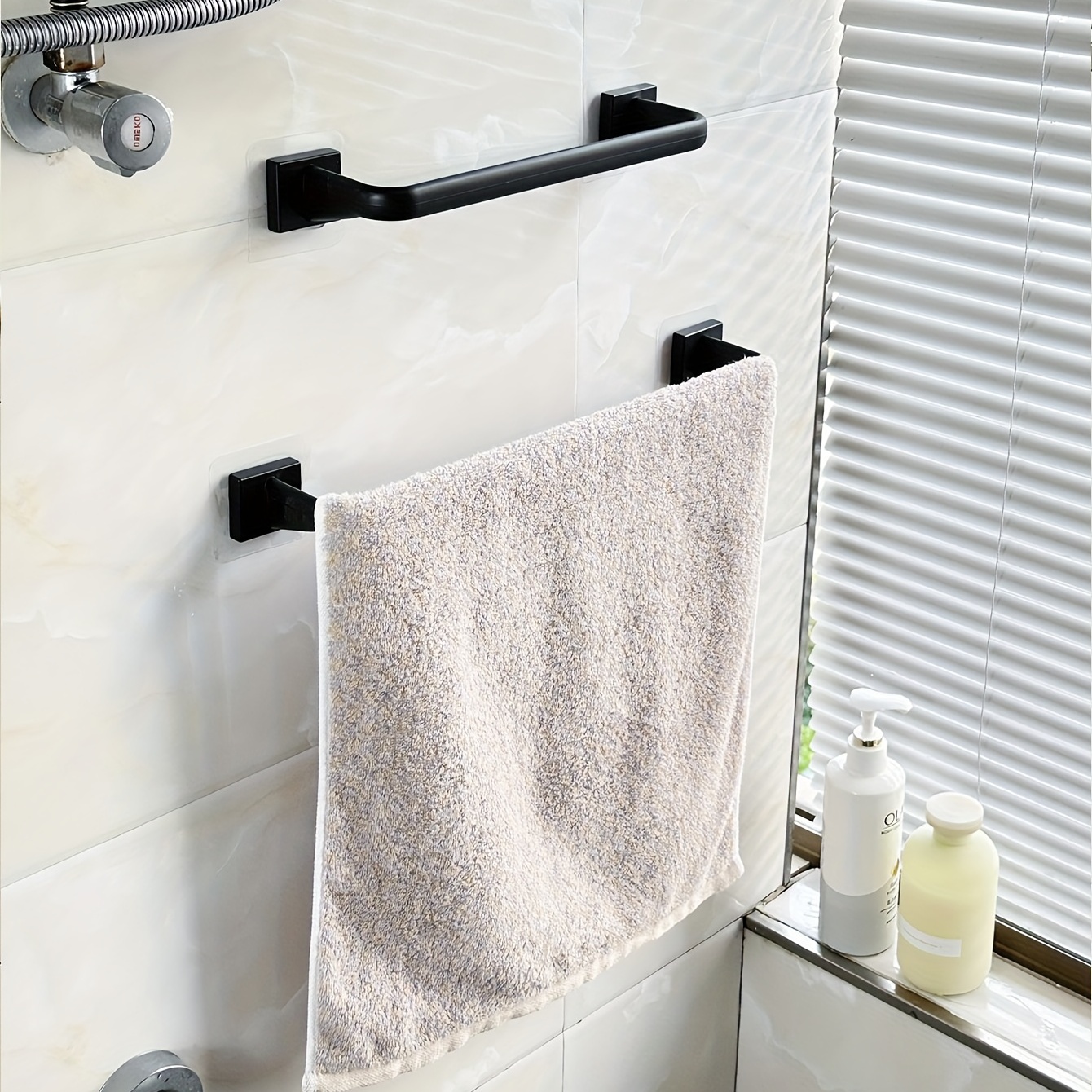 Wall Mounted Towel Rack Black Stainless Steel Bathroom Bath - Temu