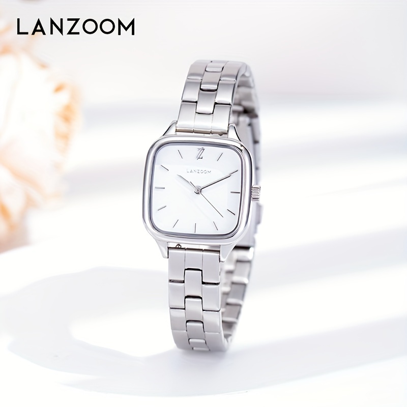 LANZOOM レディース日本ムーブメントクォーツ時計高級スクエアポインターアナログ防水スチール腕時計
