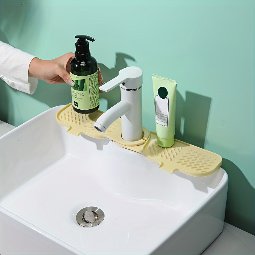 Silicone Faucet Drain Mat, Waterproof Faucet Sink Splash Guard Dry