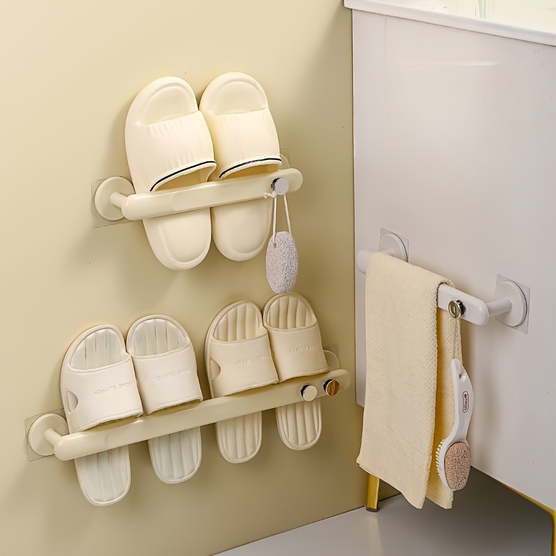 Bathroom Organizers Adhesive Shelf Storage with Towel Bar, Wall