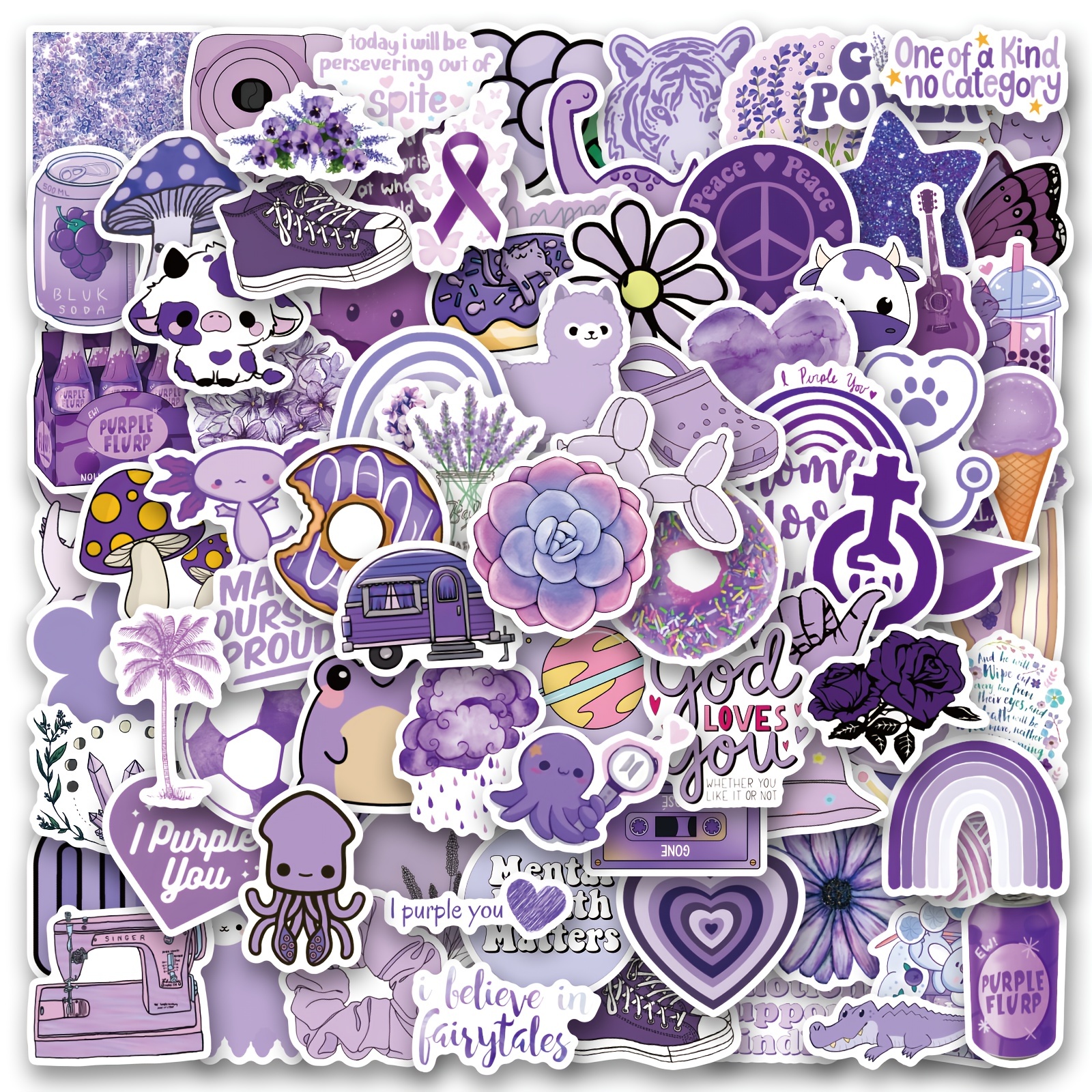 50Pcs Purple Stickers Aesthetic Scrapbook Stickers Cute Sticker