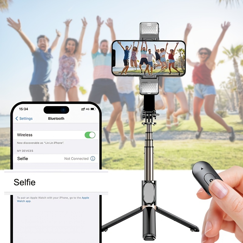 Estabilizador de cardán para teléfono inteligente con luz de relleno  desmontable, palo selfie inalámbrico retráctil y trípode, control remoto  desmontable multifuncional, rotación automática de 360°, compatible con  iPhone Android - K&F Concept