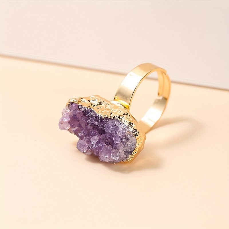 Irregular Raw Amethyst Cluster Ring for Men, Adjustable