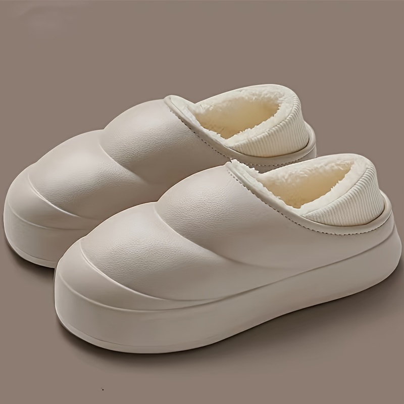 warm waterproof slippers casual slip on plush lined shoes comfortable indoor home slippers 36 37 khaki 8