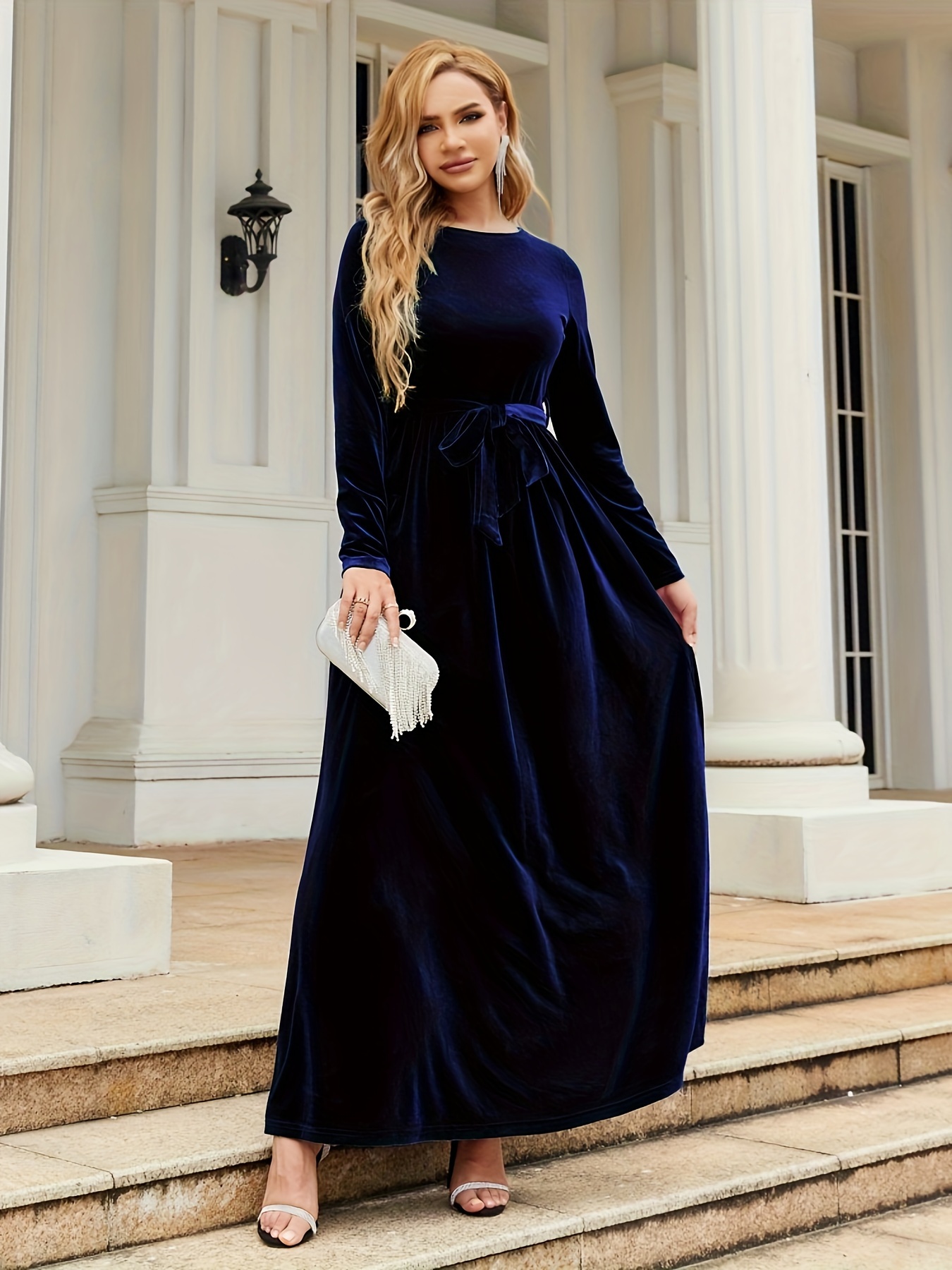 Navy velvet outlet long sleeve dress