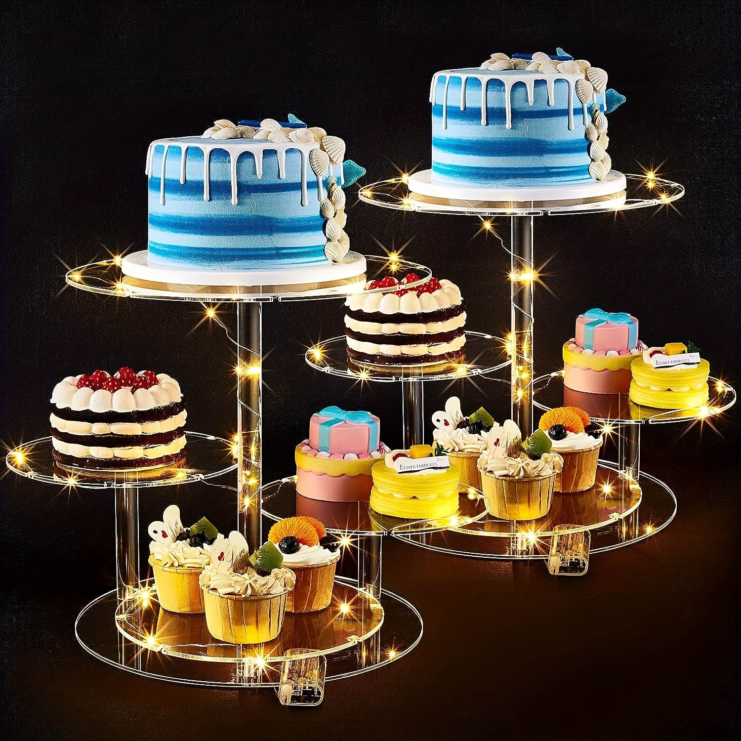 Lot de 3 boîtes à gâteau transparentes de 25,4 cm pour gâteaux de 25,4 cm  de haut + tambour à gâteau (lot de 3) + ruban rouge | Beau support à gâteau