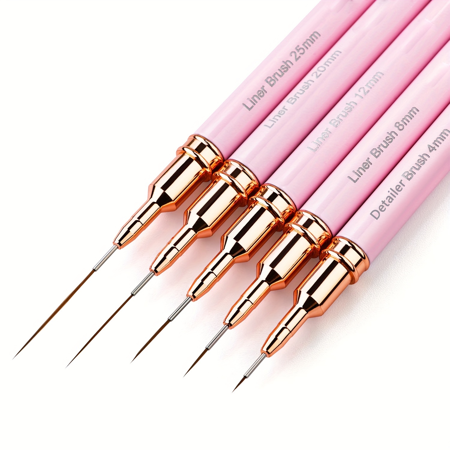 Waroomhouse 5Pcs Nail Art Brush Elongated Lines Thin Details Pink Metal  Handle Nail Art Brush Kit Tools Professional Petal Pen Nail Salon
