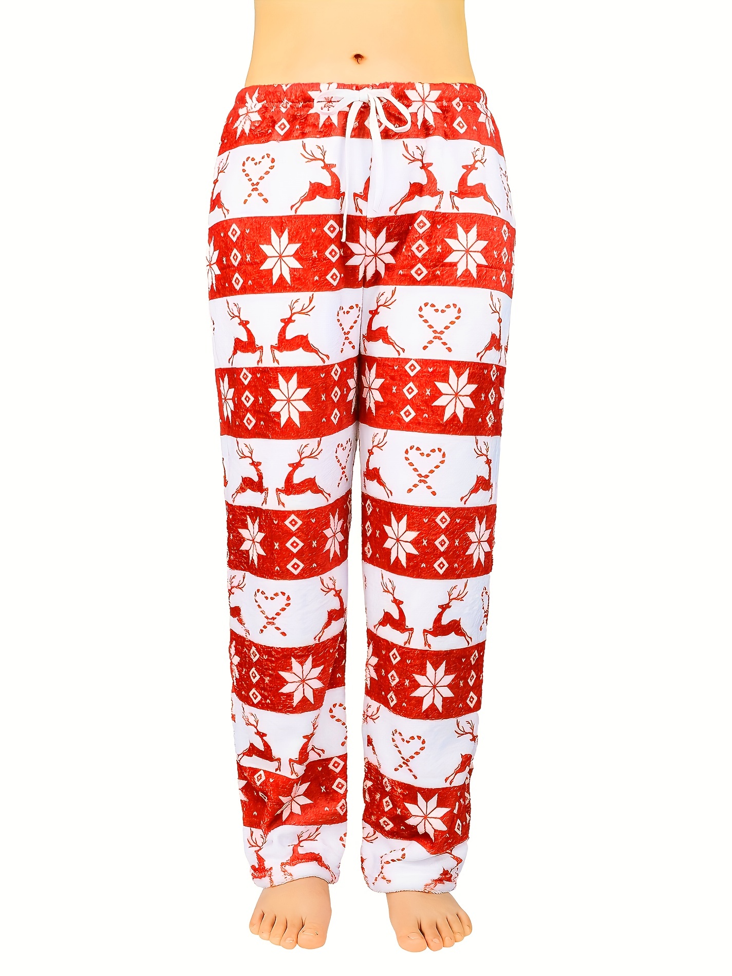 Christmas Elk Print Lounge Pants Warm Cute Lace Fuzzy Pants - Temu