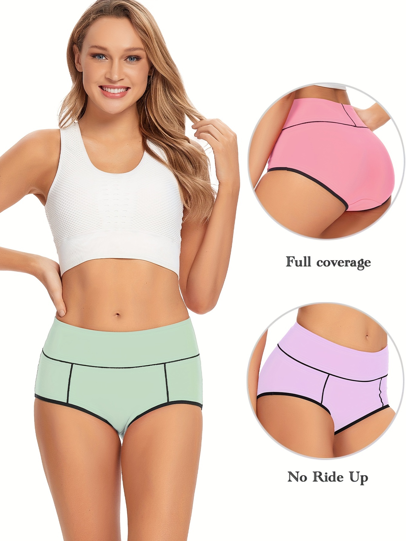 Colorblock Briefs Breathable High Waist Cotton Intimates - Temu