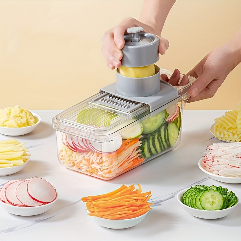 1 Set Vegetable Chopper Multifunctional Fruit Slicer Handle Food Grater Vegetable  Slicer Cutter With Container Onion Mincer Chopper With Multiple  Interchangeable Blades Household Potato Shredder Kitchen Gadgets Chrismas  Halloween Gifts - Home