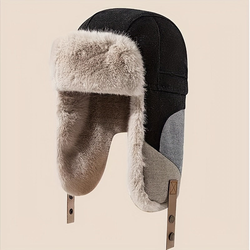 Winter Warm unisex Trapper Hat Faux Fur Ushanka Bomber Hat Solid Color Coldproof Ear Flap Hats Hunting Aviator Hat for Women & Men,Temu