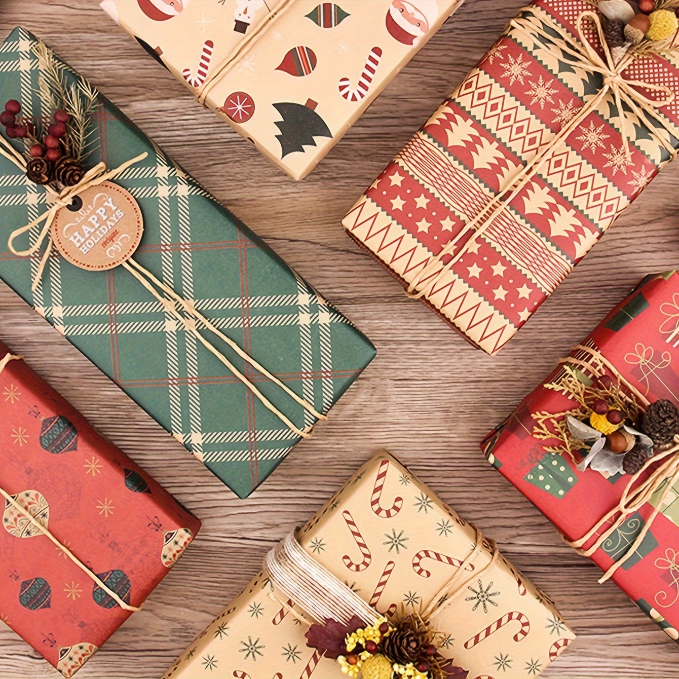 5pcs, Vintage Christmas Kraft Paper, Wrapping Paper, Cute Cartoon Christmas  Gift Wrapping Paper, Gift Wrapping, Wedding Wrapping, Birthday Wrapping, B