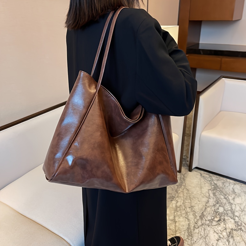 Large Capacity Totes for Women Retro Coffee Brown Hobo Handbags