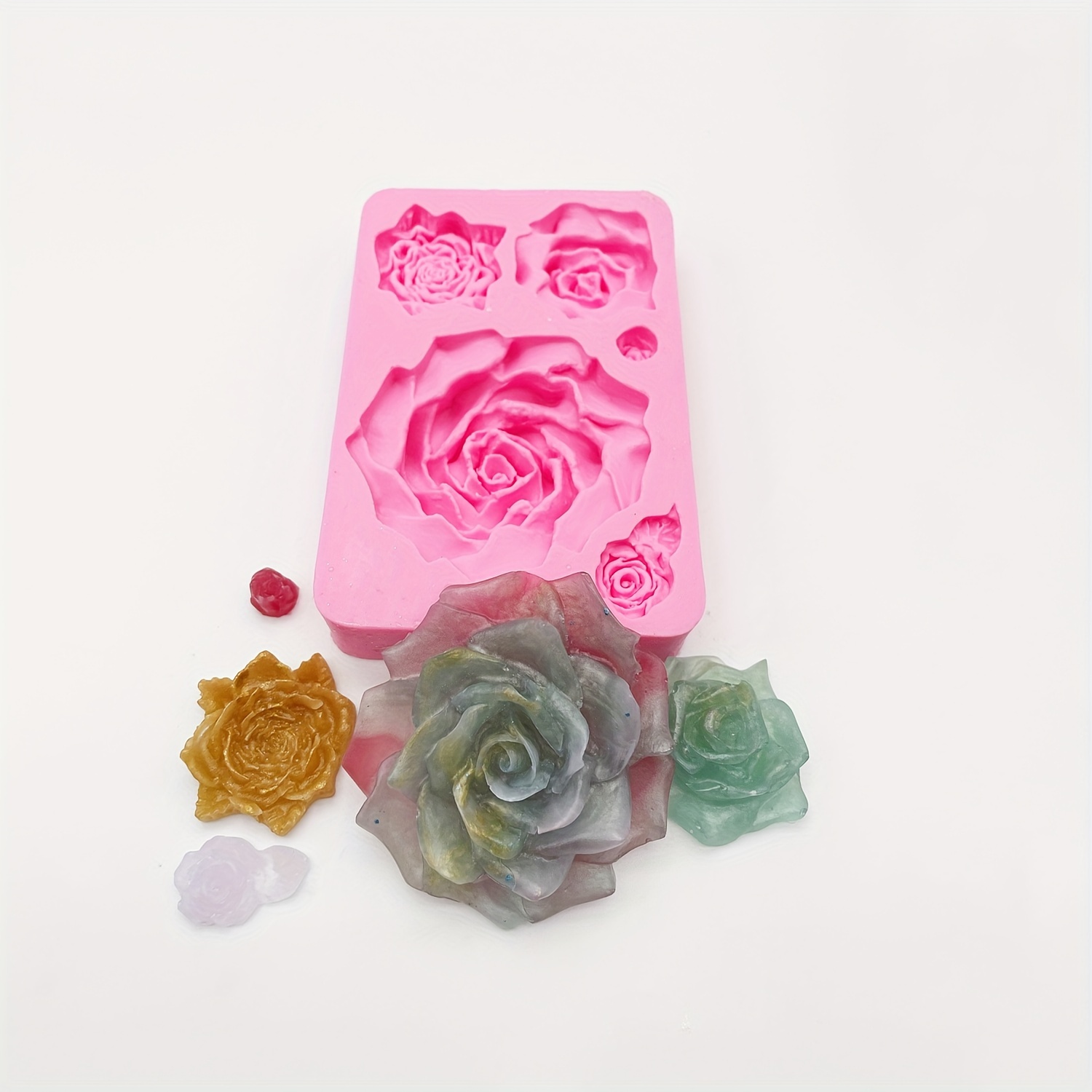 2pcs 3D Rose Silicone Molds, Valentine's Day Rose Candle Mold,Large And  Small Flower Rose Resin Mold ,Rose Ice Mold