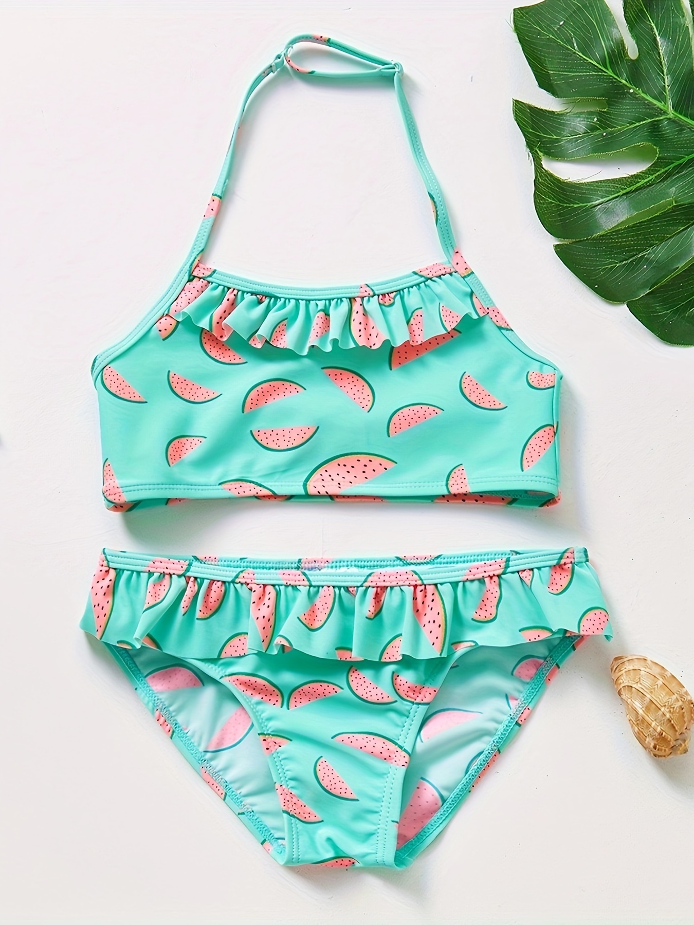 Watermelon Print Swimwear Girls Comfy Bathing Suit Summer - Temu