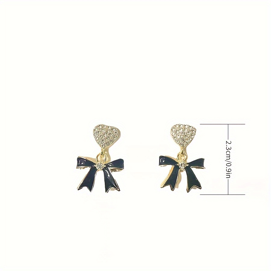 Heart & Bow Stud Earrings with Rhinestones Drop