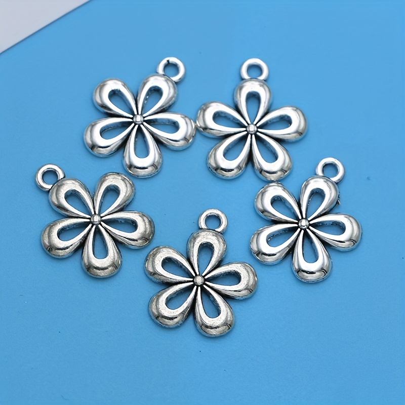 10pcs/pack Antique Silver Plated Flower Charms Pendants for Jewelry Making Bracelet DIY Accessories Craft,Temu