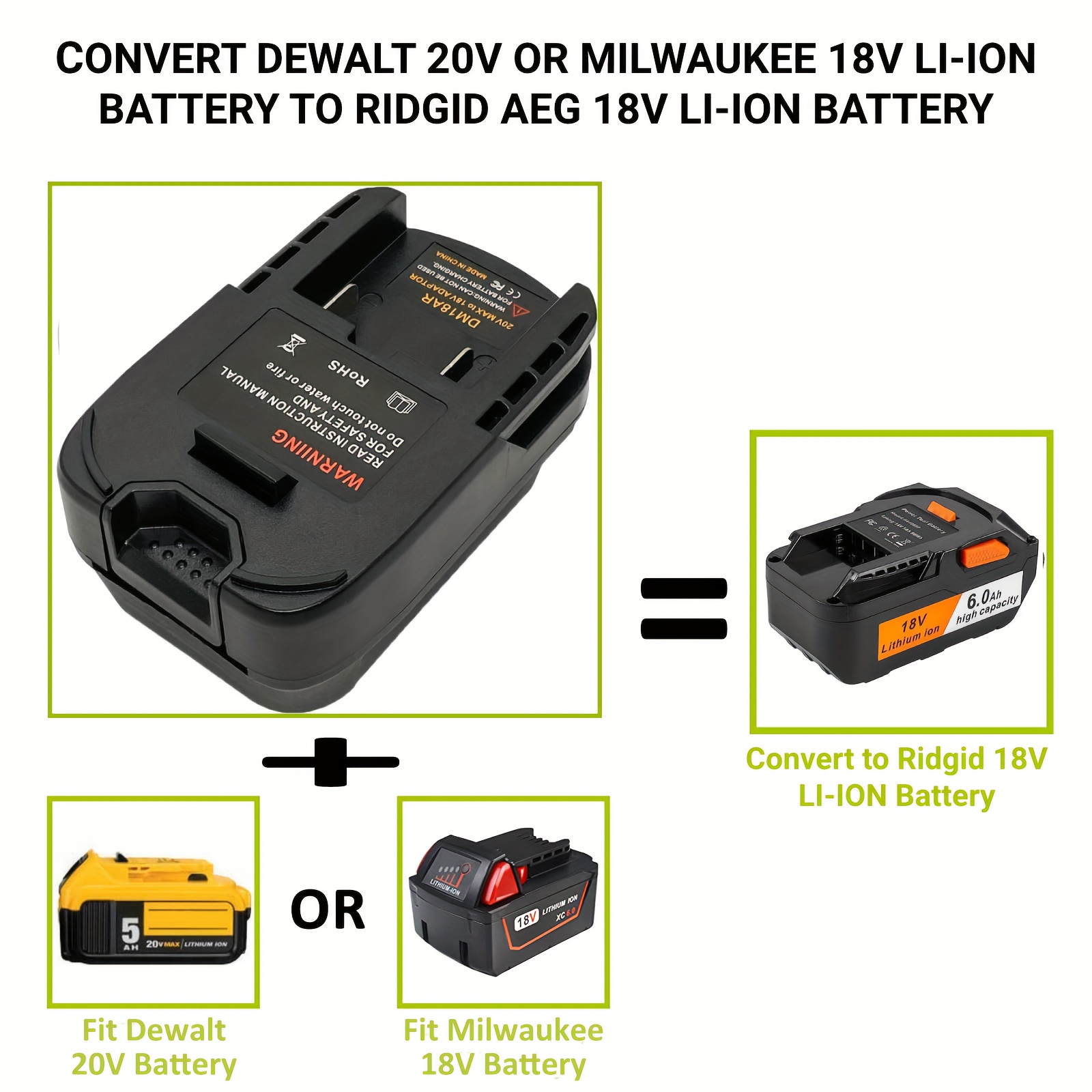 Battery Convert Adapter For Milwaukee Dewalt 18/ 20V Li-Ion