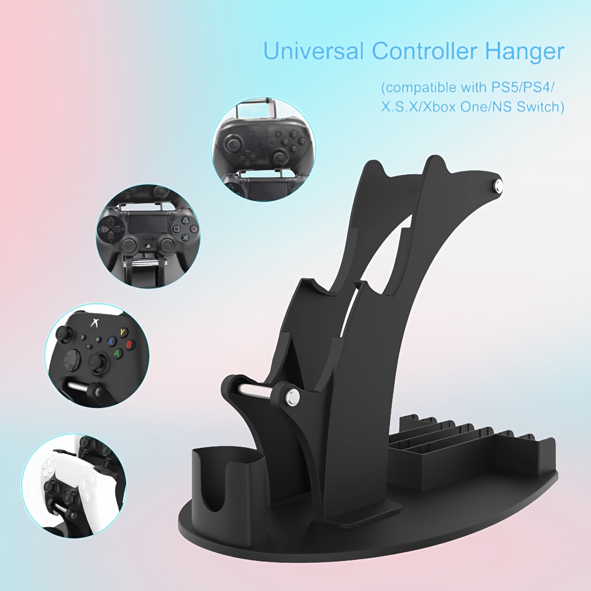 Controller Stand 5-in-1 4 Tiers For Desk Universal Holder Headphone Stand  And Handle Display For PS5/PS4/Switch/*/Switch Pro/Slim Store 6 CD Discs