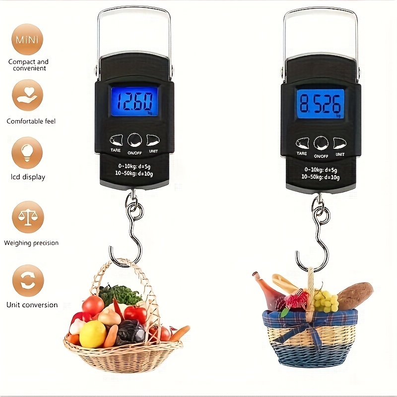 Digital LCD Fish Weighing Scale 110lb/50kg, Portable Luggage Weight  Scale,Handheld Electronic Hanging Hook Scale, Fishing Scale with Measuring  Tape