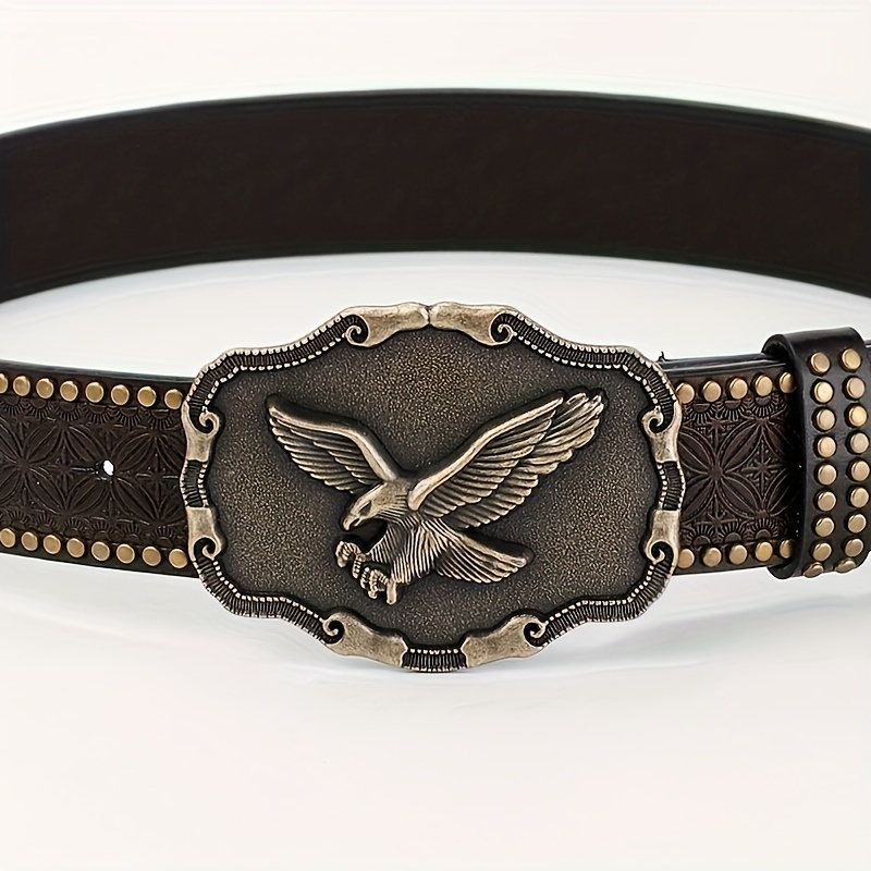 

Men's Retro Eagle Pattern Buckle Belt, Casual Embossed Pu Leather Belt, Waistband For Men