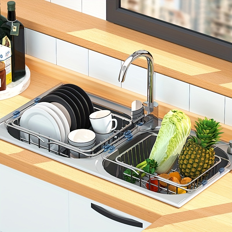 Kitchen Sink Drain Basket, Telescopic Tableware Drain Rack, Fruit And  Vegetable Basket, Dish Drying Rack, Soap Sponge Holder, Home Kitchen  Supplies - Temu