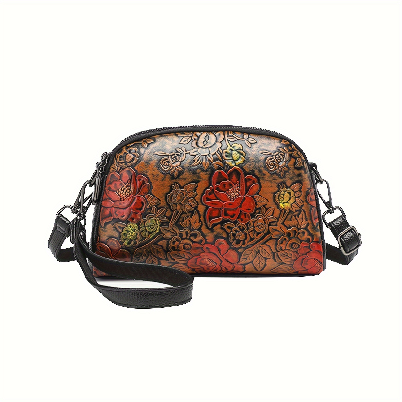 Vintage Flower Embossed Crossbody Bag Colorful Double Zipper