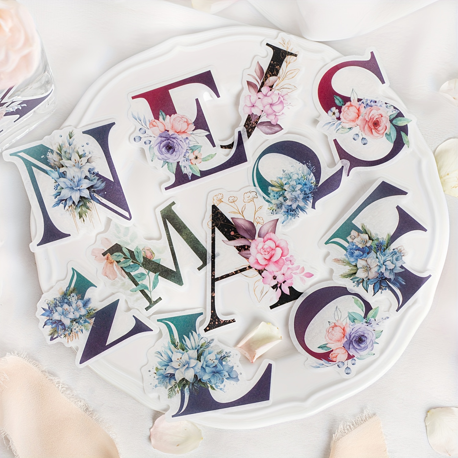 Handwritten Flower Body Letter Stickers Vinyl 26 Letters - Temu