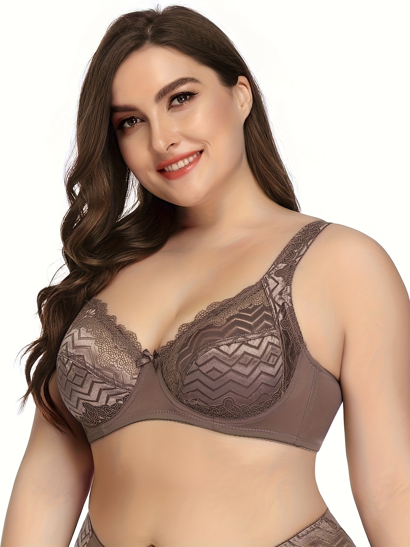 Plus Size Elegant Bra Set Women's Plus Chevron Lace Non - Temu