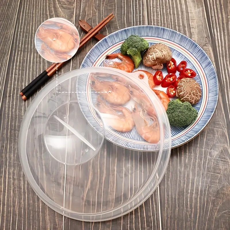 1pc, Plastic Food Cover, Microwave Splatter Cover, Microwave Plate Cover,  Fresh-keeping Cover, Stackable Refrigerator Fresh-keeping Cover Plastic Bowl