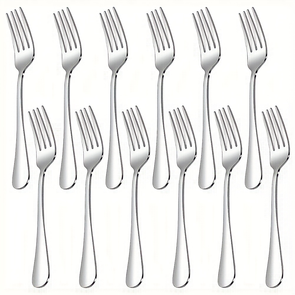 

6/12 Pcs Dessert Fork Set, Stainless Steel Silverware Forks, Mirror Polished, Dishwasher Safe (silvery 6.7 Inch)