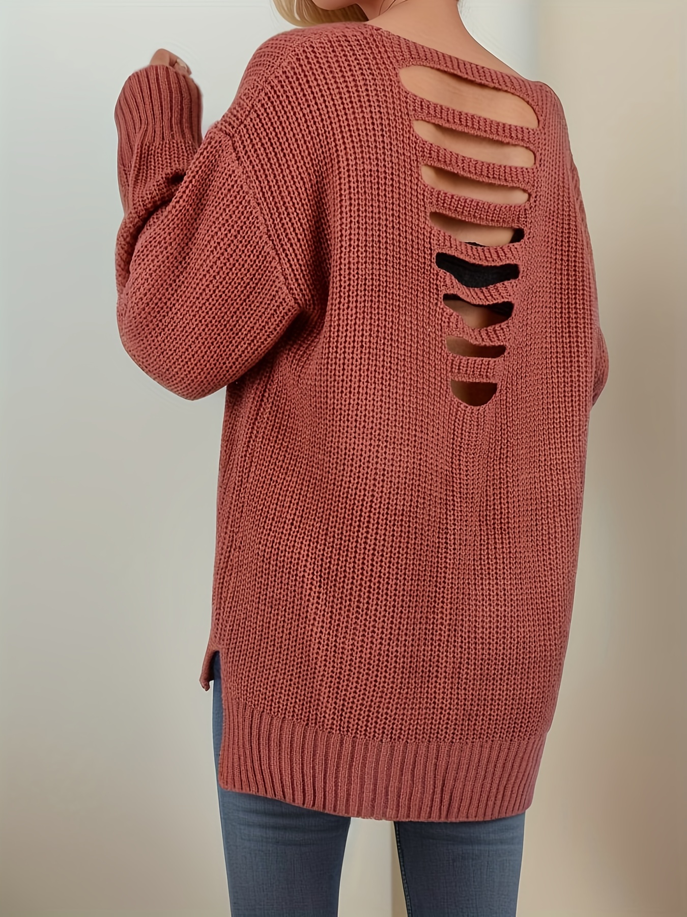High Low Hem Cut Sweater Casual Long Sleeve Sweater Fall - Temu Canada