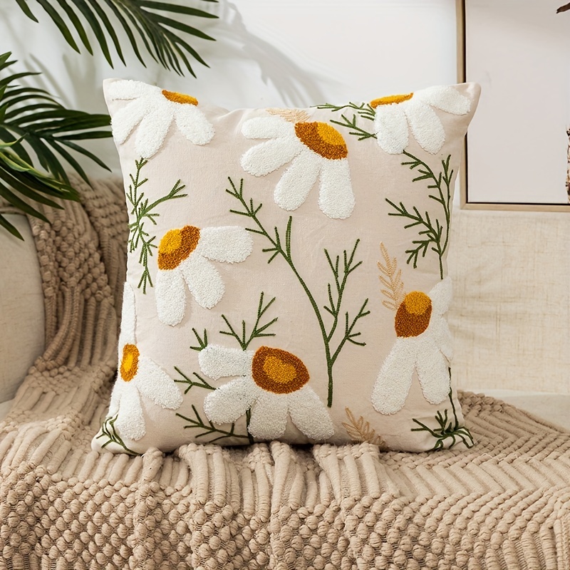 Boho Floral Embroidered Pillow Case Soft And Stylish Living - Temu