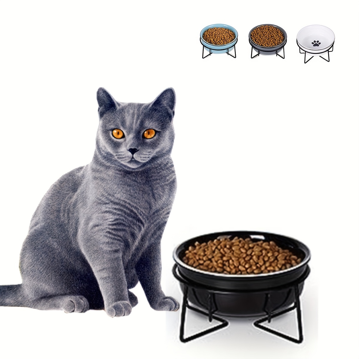 Ceramics Raised Cat Small Dog Bowls With Heighten Metal Stand For