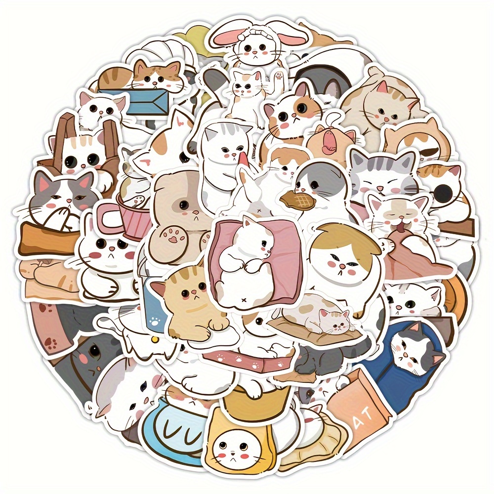 Funny Cat Stickers For Water Bottles Kawaii Stickers Pack - Temu