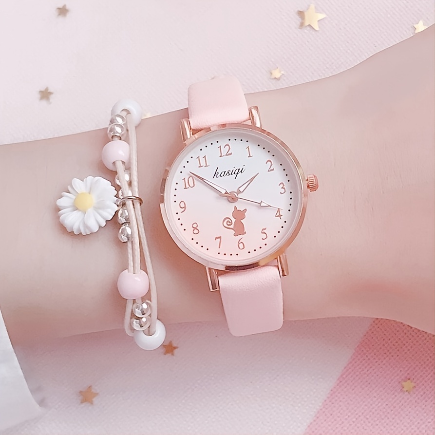 2 pi ces ensemble montre chat mignon pour femme bracelet en cuir Simple lecteur facile montre Quartz analogique montre bracelet Bracelet ensemble