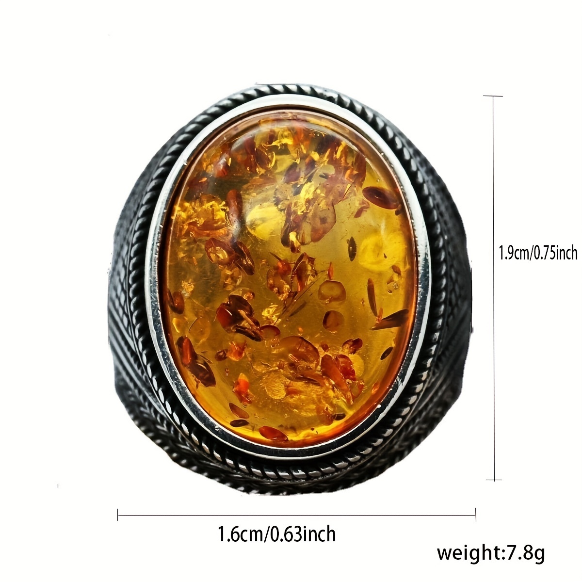 Chunky Amber Ring for Men, Statement Piece
