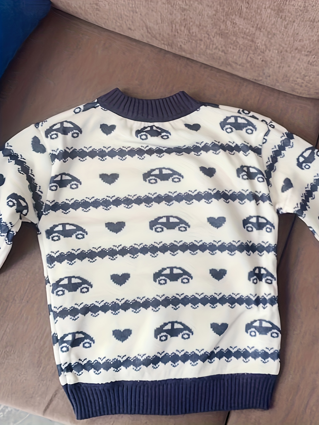 Boys Cartoon Car Pattern Sweater Round Neck Long Sleeve - Temu