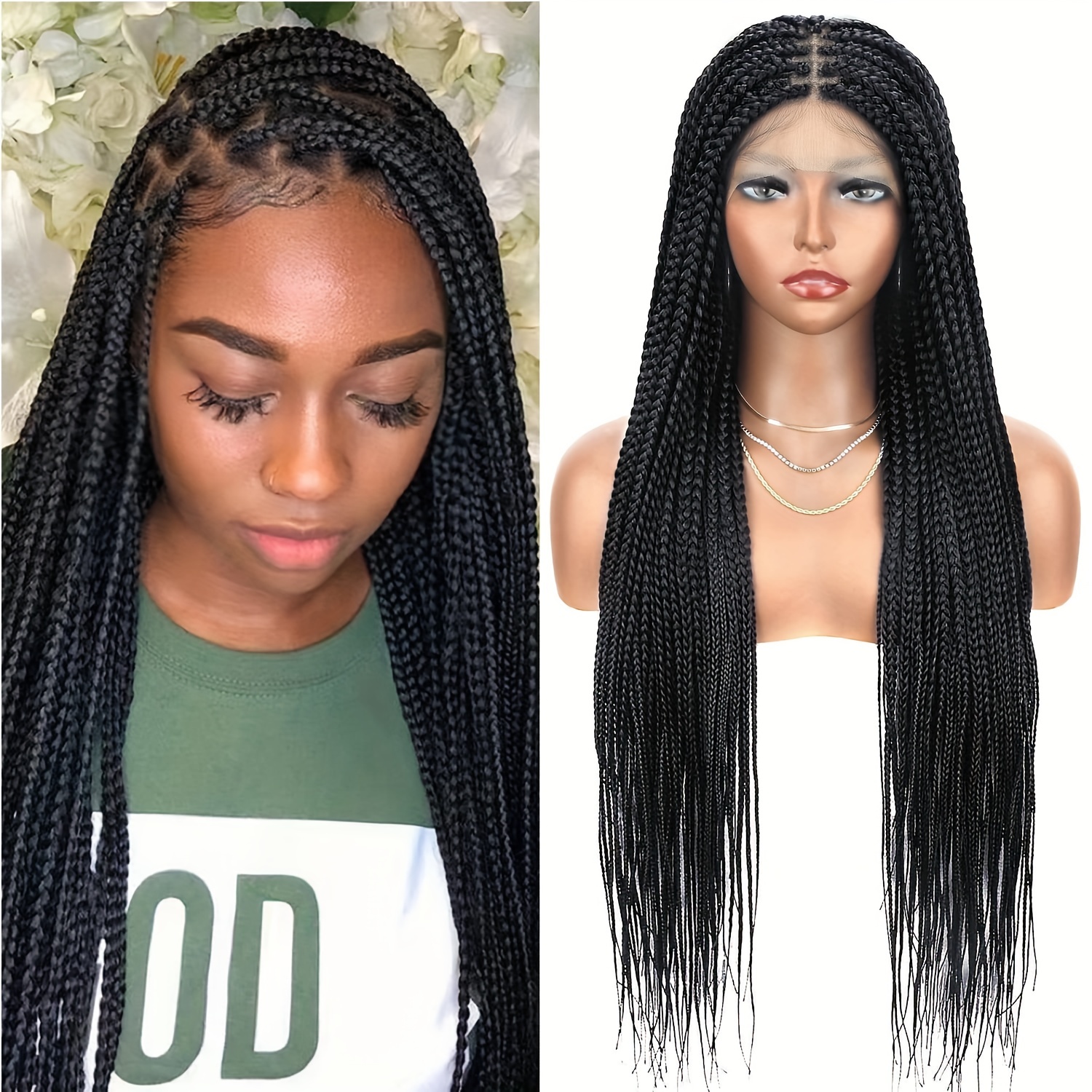  WEEWEE Box Braided Wigs for Women,Mixed Brown Lace