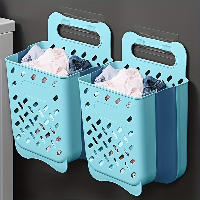 Folding Three Handle Hamper, Household Dirty Clothes Basket For Bathroom,  Collapsible Plastic Laundry Basket For Laundry Room - Temu